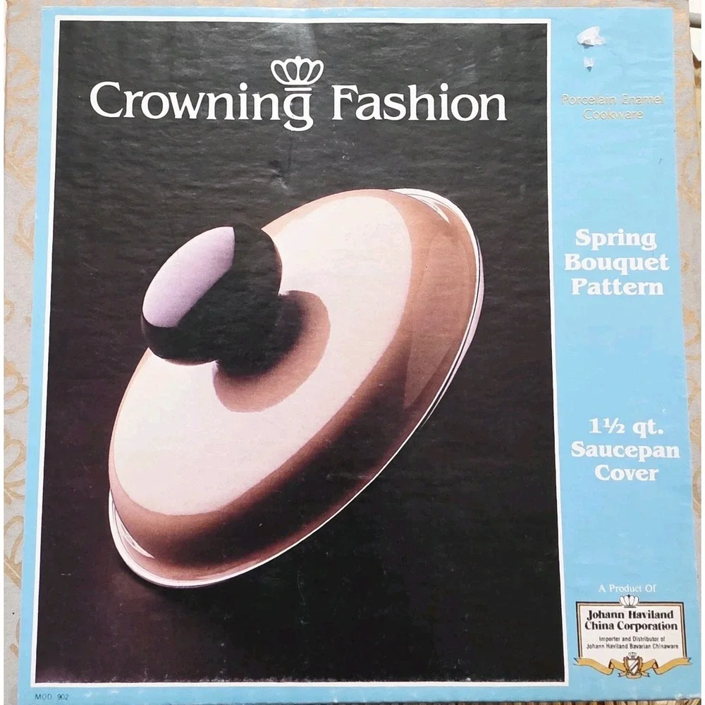 Crowning Fashion porcelain enamel 1½ qt saucepan Cover Lid Spring Boutique New